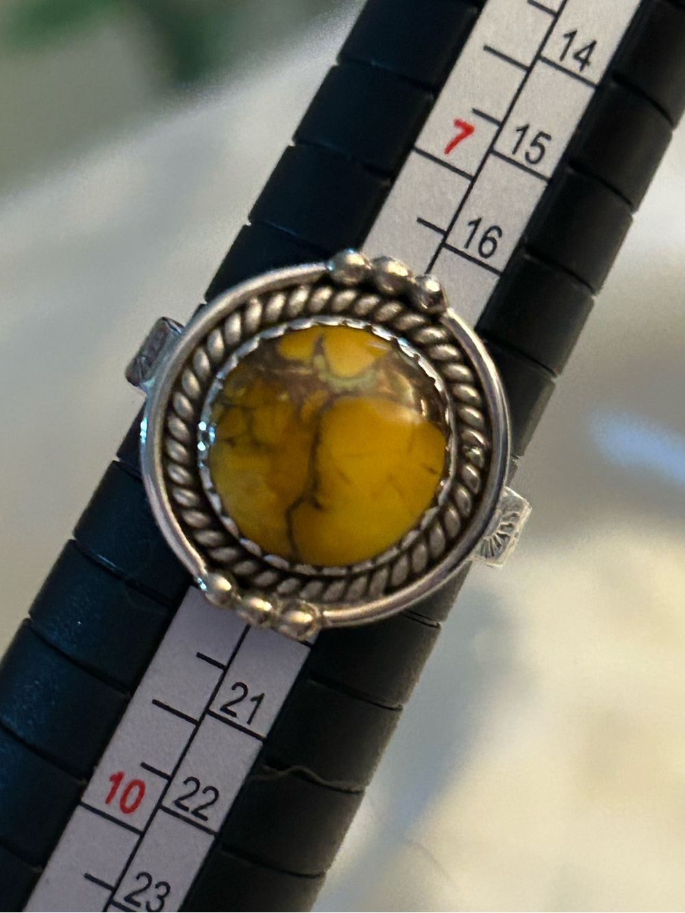 Sterling Silver Yellow Turquoise Statement Ring Adjustable size